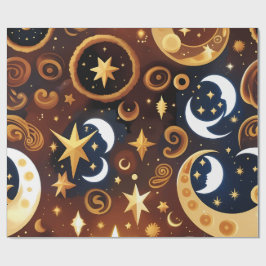 Papel de Regalo - Patrón de Luna Celestial Ócre Do
