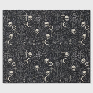 Papel De Regalo Patrón de luna creciente de cruces de cráneos góti