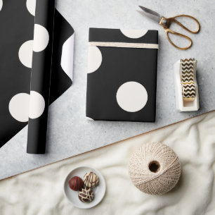 Papel De Regalo Patrón de lunares chic de vainilla en boda negra