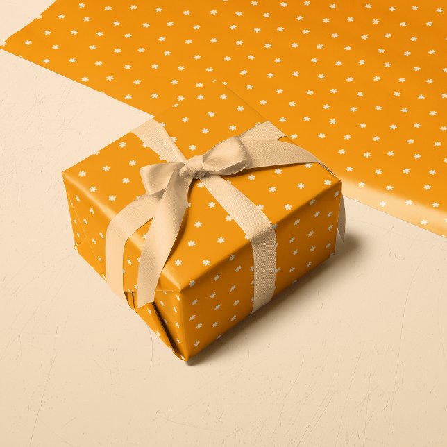 Papel De Regalo Patrón de lunares de flores diminutas naranja cáli (Warm Orange Ditsy Flower Polka Dots Pattern Wrapping Paper)