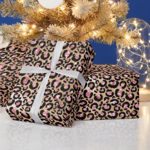 Papel De Regalo Patrón de lunares de leopardo con brillo rosa y do