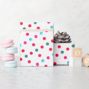 Papel De Regalo Patrón de lunares rojos verdes teales y crema Grun