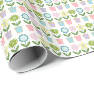 Papel De Regalo Patrón de macetas de flores pastel bonitas