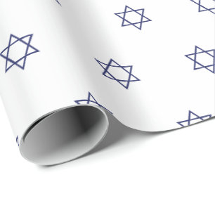 Papel De Regalo Patrón de Magen David blanco minimalista y azul ma