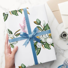Papel De Regalo Patrón de Magnolia Azul con Acuarela Suave