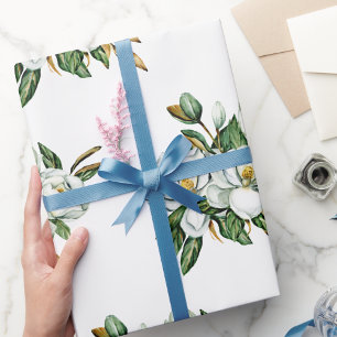 Papel De Regalo Patrón de magnolia azul con acuarela suave