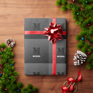 Papel De Regalo Patrón de malla geométrica gris oscuro Monograma