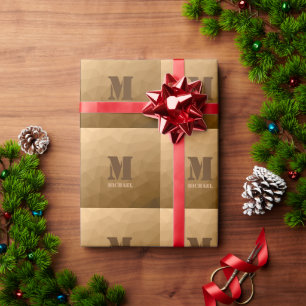 Papel De Regalo Patrón de malla geométrica oscura marrón Monograma