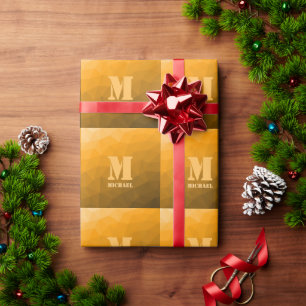 Papel De Regalo Patrón de malla geométrica oscura naranja Monogram