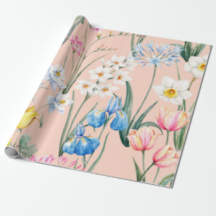 Papel De Regalo Patrón de manantial floral de acuarela, deslumbram