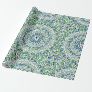 Papel De Regalo Patrón de Mandala Costero Verde Mar y Azul
