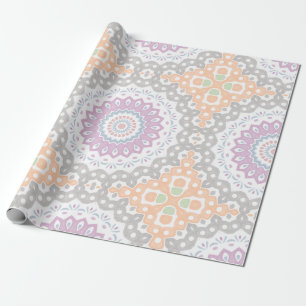 Papel De Regalo Patrón de Mandala de Primavera Pastel en Simetría 