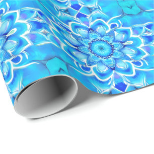 Papel De Regalo Patrón de Mandala en Batik Sky Blue y Cobalt