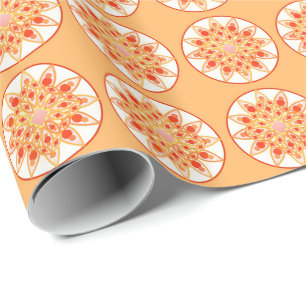 Papel De Regalo Patrón de mandala en coral, naranja y dorado