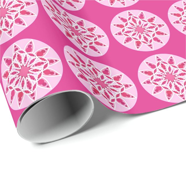 Papel De Regalo Patrón de Mandala en rosa, fucsia y blanco (Esquina del rollo)