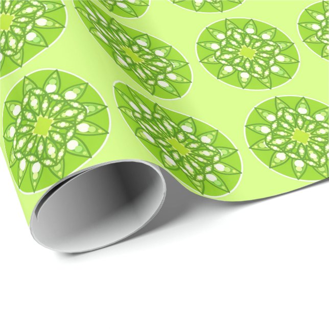 Papel De Regalo Patrón de Mandala en tonos verde cal (Esquina del rollo)