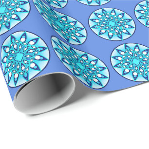 Papel De Regalo Patrón de Mandala en turquesa, cobalto y blanco