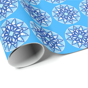 Papel De Regalo Patrón de Mandala en turquesa, marina y blanco