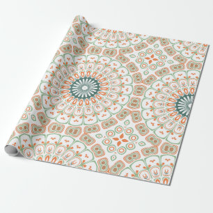 Papel De Regalo Patrón de Mandala Moderno Naranja y Verde