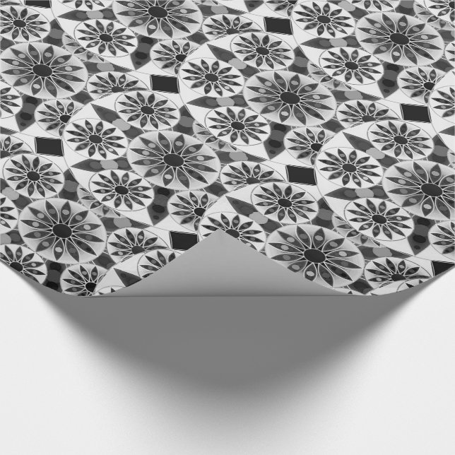 Papel De Regalo Patrón de Mandala , negro, blanco y gris / gris (Esquina)