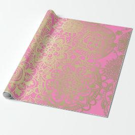 Papel De Regalo Patrón de Mandala rosa claro y dorado