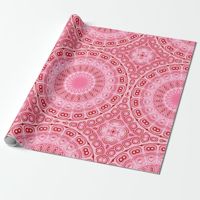 Papel De Regalo Patrón de Mandala rosa y Crimson (Desenrollado)