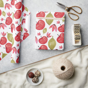 Papel De Regalo Patrón de manzana acuarela pintado a mano