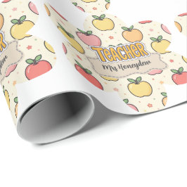 Papel De Regalo Patrón de manzana de escuela de maestro amarillo 