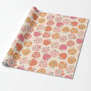 Papel De Regalo Patrón de manzana rosa y naranja