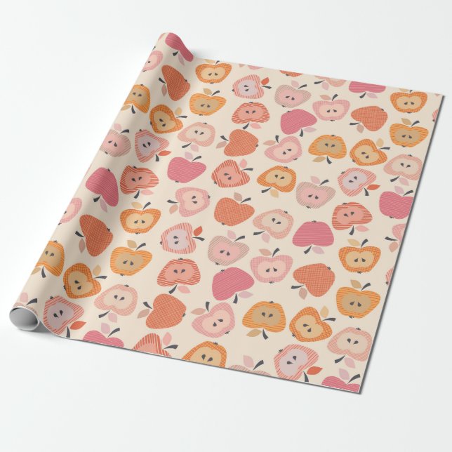Papel De Regalo Patrón de manzana rosa y naranja (Desenrollado)