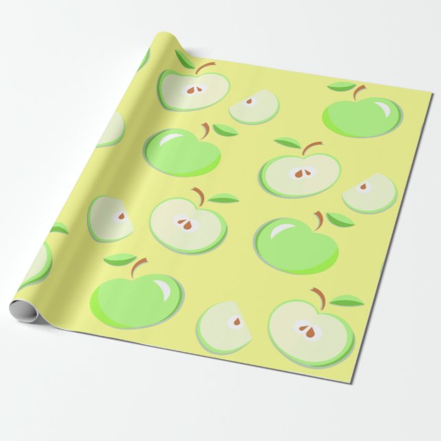 Papel De Regalo Patrón de manzanas vectorial verde (Desenrollado)
