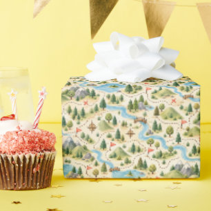 Papel De Regalo Patrón de mapa de sendero de aventura de cumpleaño