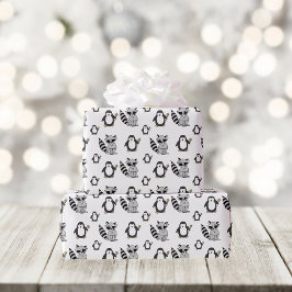 Papel De Regalo Patrón de mapache y pingüino divertidos
