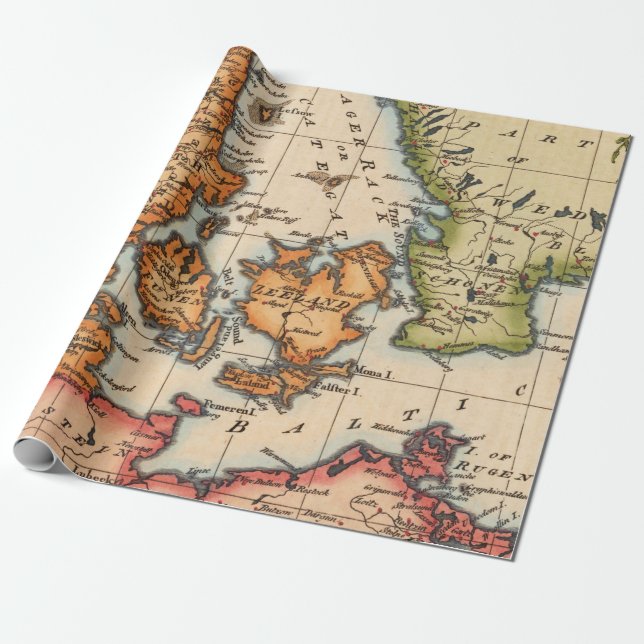 Papel De Regalo Patrón de mapas antiguos (Desenrollado)