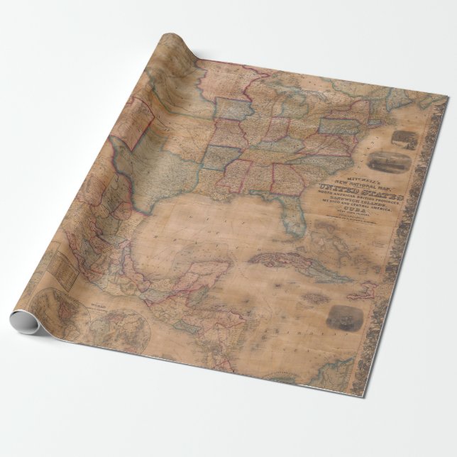 Papel De Regalo Patrón de mapas antiguos (Desenrollado)