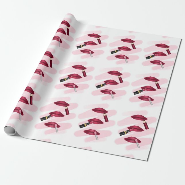 Papel De Regalo Patrón de maquillaje de Lip Viva Magenta Rosa (Desenrollado)