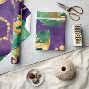 Papel De Regalo Patrón de Mardi Gras de color púrpura, verde y dor