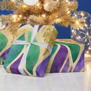 Papel De Regalo Patrón de Mardi Gras en púrpura, verde y dorado