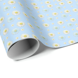 Papel De Regalo Patrón de margarita azul blanco y azul claro