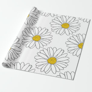 Papel De Regalo Patrón de margarita blanca amarilla