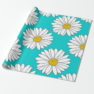 Papel De Regalo Patrón de margarita blanca amarilla turquesa