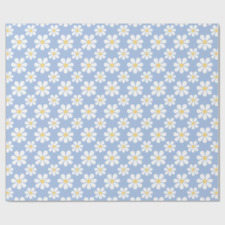 Papel De Regalo Patrón de margarita blanca azul