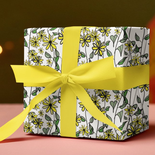 Papel De Regalo Patrón de margarita de flores silvestres regalo de (Immerse yourself in the tranquility of the Yellow Wildflowers Collection -- hand-drawn and unique.)