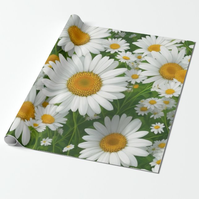 Papel De Regalo Patrón de margarita dulce vegetación floral blanca (Desenrollado)