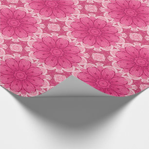 Papel De Regalo Patrón de margarita geométrica en rosa coral y pas