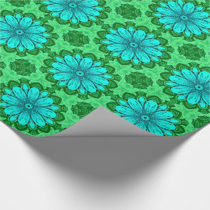 Papel De Regalo Patrón de margarita geométrica en turquesa y verde