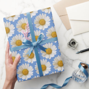 Papel De Regalo Patrón de margaritas blancas sobre fondo azul