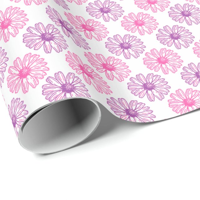 Papel De Regalo Patrón de margaritas y rosadas (Esquina del rollo)
