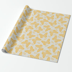 Papel De Regalo Patrón de mariposa amarilla sobre fondo gris