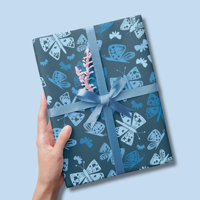 Papel De Regalo Patrón de mariposa azul (Blue butterfly pattern wrapping paper)